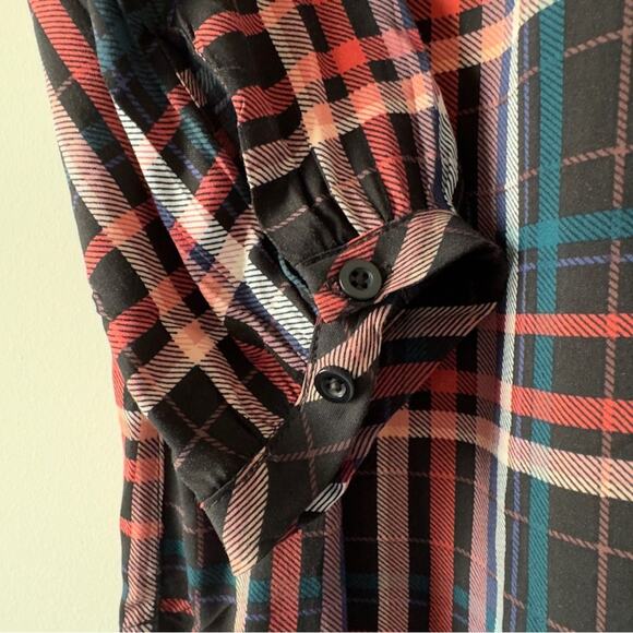 Torrid Plaid ruffle neck top keyhole tie 3/4 sleeve fall Autumn casual holiday - Picture 6 of 12